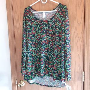 LuLaRoe Top Women's XL Lynnae Christmas Floral Hi-Lo Shirt 2554